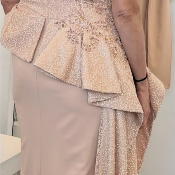 Elegant One Shoulder Lace Dress in Peach - Picture 13 of 13